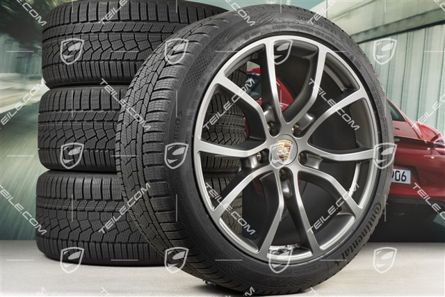 21" Cayenne COUPE Exclusive Design Winterräder Satz, Felgen 9,5J x 21 ET46 + 11,0J x 21 ET49 + Continental  Winterreifen 275/40 R21 + 305/35 R21, mit RDK-Sensoren, Platinum-Seidenmatt