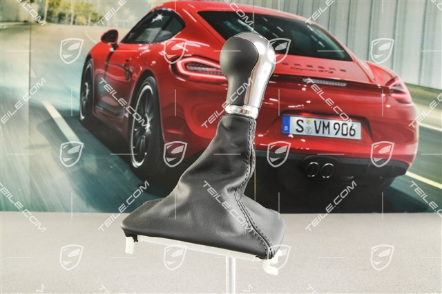 Shift lever / gear shift knob with leather gaiter / sleeve, 6-speed manual transmission, Black