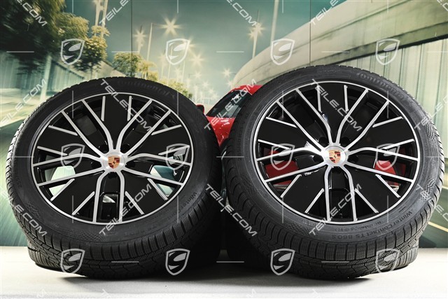 21" Macan Design Winterräder Satz, Felgen 8,5J x 21 ET27 + 10,5J x 21 ET47 + Continental Winterreifen 255/45 R21 + 285/40 R21, in Schwarz Hochglanz