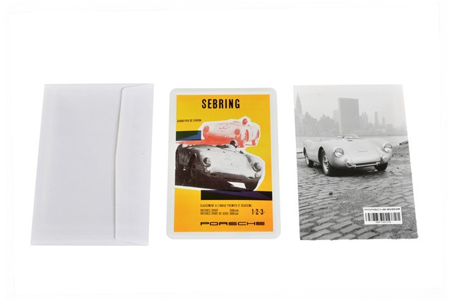 Porsche Museum Blechkarte Sebring Spyder gelb NOS10 cm x 15 cm