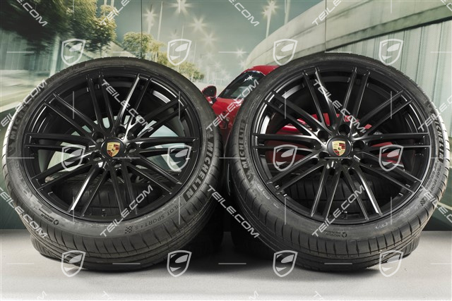 22-inch Cayenne Coupé Turbo IV summer wheel set, rims 10J x 22 ET48 + 11,5J x 22 ET52 + NEW Pirelli P Zero summer tyres 285/35 R22 + 315/30 R22, with TPMS, black satin matt