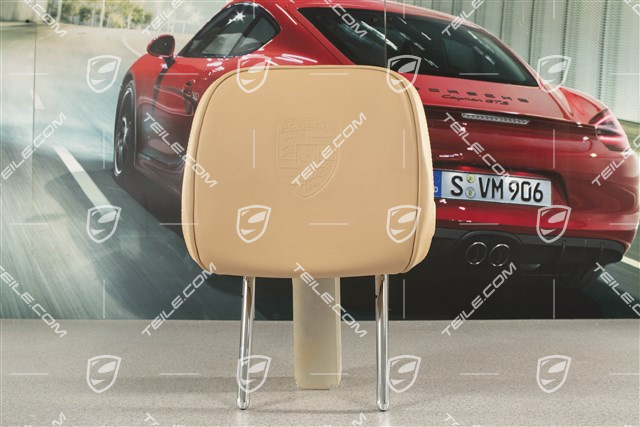Kopfstütze, Leder, mit geprägtem Porsche Wappen, Luxor Beige