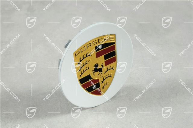 Radzierdeckel, rund, kokav, Porschwappen farbig, Weiss