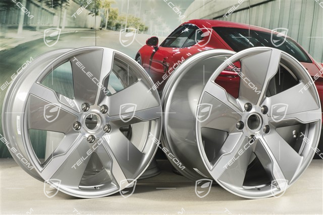 21" Wheel rim set Taycan Exclusive Design, 9,5J x 21 ET60 + 11,5J x 21 ET66, Platinum Silver