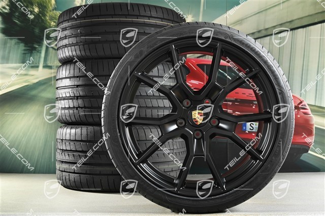 21" RS Spyder Design summer wheel set, rims 9,5J x 21 ET60 + 11,5J x 21 ET66 + Goodyear summer tyres 265/35 R21 + 305/30 R21, black satin matt