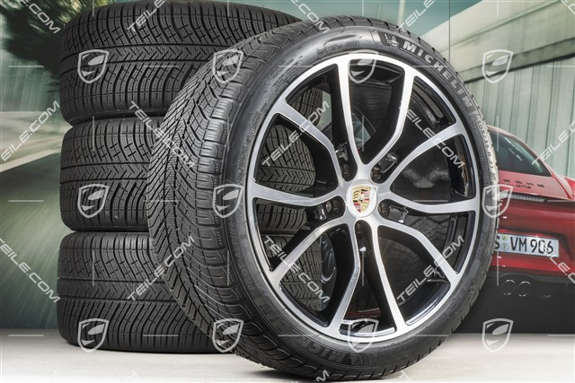 21-inch Cayenne Exclusive Design winter wheel set, rims 9,5J x 21 ET46 + 11,0J x 21 ET58 + NEW Michelin Pilot Alpin 5  winter tyres 275/40 R21 + 305/35 R21, with TPMS, black high gloss + bright-polished areas