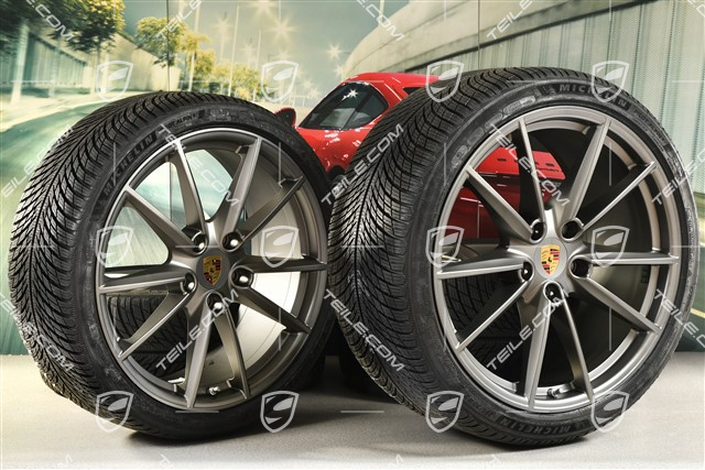 20/21-inch Carrera S winter wheel set, wheel rims 8,5J x 20 ET53 + 11J x 21 ET66 + Michelin winter tyres 245/35 R20 + 295/30 R21, in Platinum satin-mat