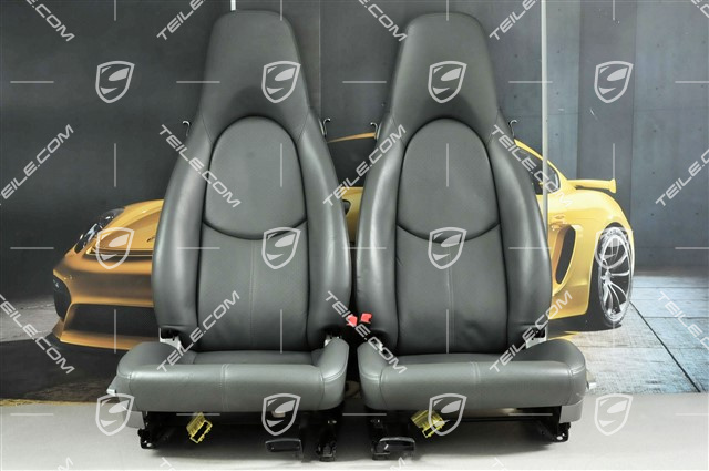 Seats, manual adjustable, leather, Stone grey, set (L+R)
