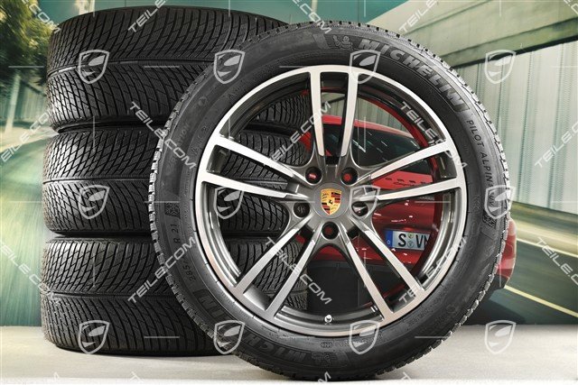 21-inch Cayenne COUPÉ Turbo Design winter wheel set, rims 9,5J x 21 ET46 + 11,0J x 21 ET49 + NEW Michelin winter tyres 285/45 R21 + 305/40 R21, with TPMS, Titanium
