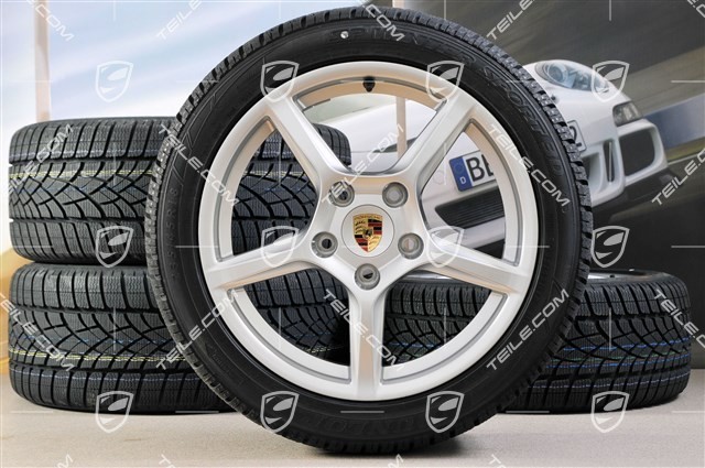 18" Boxster winter wheel set, 8J x 18 ET57 + 9J x 18 ET47 + NEW winter tyres Dunlop 235/45 R18 + 265/45 R18, without TPM