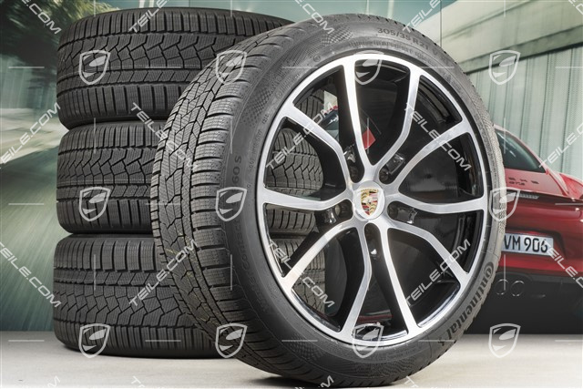 21-inch Cayenne Exclusive Design winter wheel set, rims 9,5J x 21 ET46 + 11,0J x 21 ET58 +  Continental winter tyres 275/40 R21 + 305/35 R21, with TPMS, black high gloss + bright-polished areas