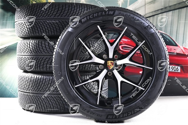 21" Cayenne RS Spyder Design winter wheel set, wheel rims 9,5J x 21 ET16 + 11J x 21 ET37 + Michelin Pilot Alpin 5 winter tyres 275/45 R21 + 315/40 R21, black high gloss