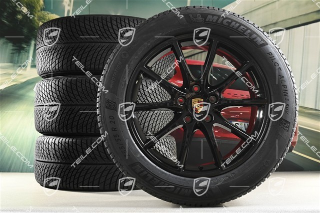 20-inch Cayenne Design winter wheel set, rims 9J x 20 ET50 + 10,5J x 20 ET55 + NEW Michelin winter tyres 255/55 R20 + 295/45 R20, with TPMS, black high gloss