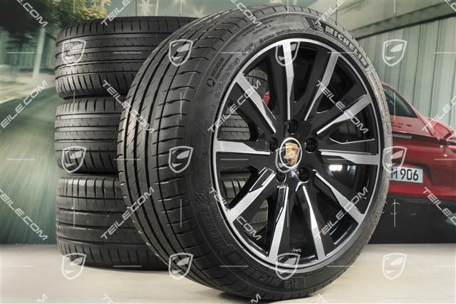 20" Taycan Tequipment Design summer wheels set, rims 9J x 20 ET54 + 11J x 20 ET60 + NEW Michelin summer tyres 245/45 R20 + 285/40 R20, painted in black high gloss
