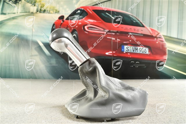 Shift lever / gearshift knob, Stone grey leather / aluminium, 6-speed manual transmission