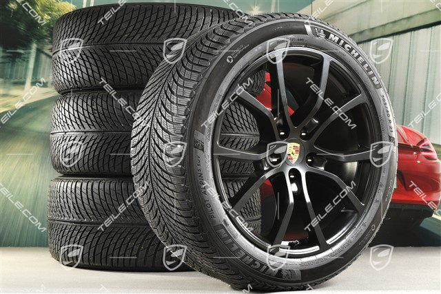 21" Cayenne Exclusive Design Winterräder Satz, Felgen 9,5J x 21 ET46 + 11,0J x 21 ET58 + NEUE Michelin Winterreifen 285/45 R21 + 305/40 R21, mit RDK-Sensoren, Schwarz-Seidenmatt