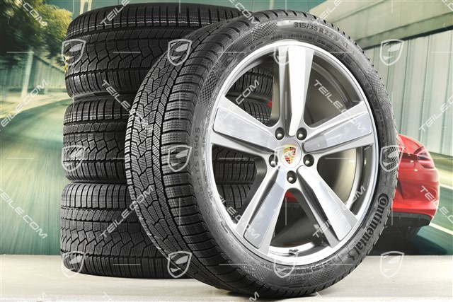 22-inch winter wheel set Cayenne Exclusive Design Sport, wheel rims 10J x 22 ET48 +11,5J x 22 ET52 + Continental winter tyres 285/40 R22 + 315/35 R22, Platin Silver