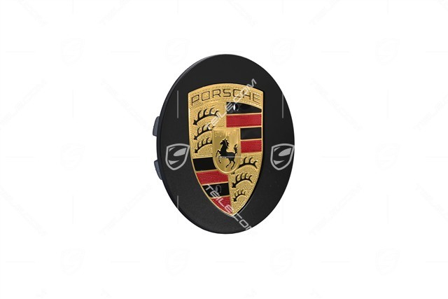 Radzierdeckel Satz, konkav, farbiges Wappen, schwarz satinmatt