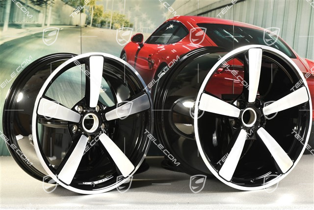 20+21-inch wheel rim set Carrera Exclusive, rims: front 9,5J x 20 ET44 + hinten 12J x 21 ET70, black high gloss