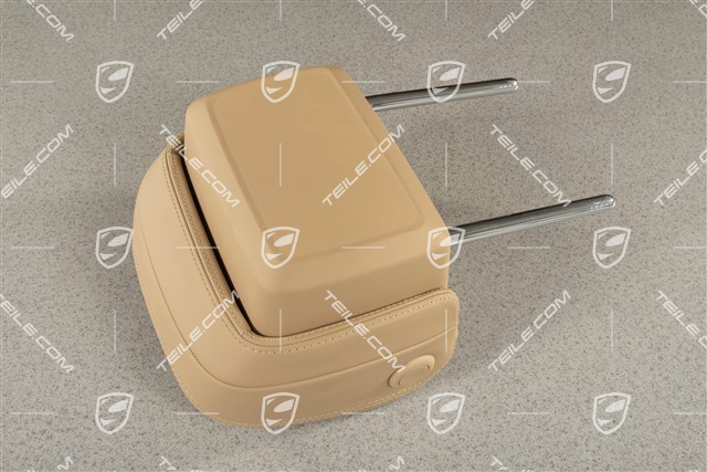 Kopfstütze, Leder, mit geprägtem Porsche Wappen, Luxor Beige