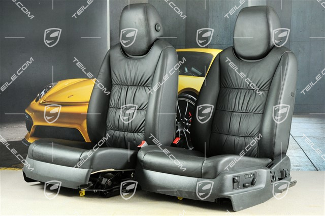 Seats, el. adjustable, memory, lumbar, ruffled leather, black, draped, set (L+R)