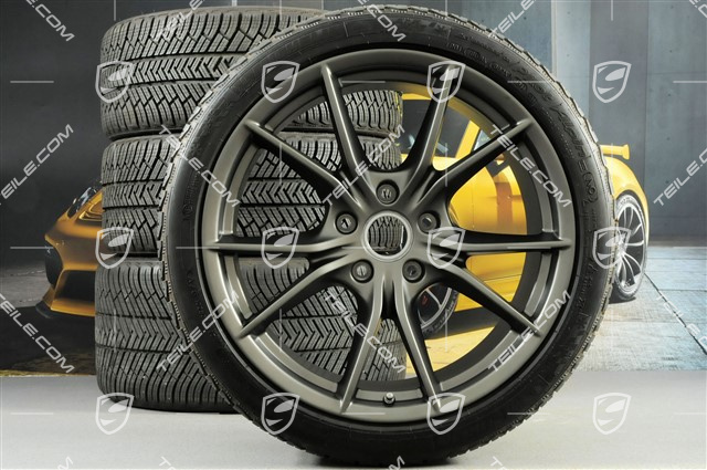 20-inch winter wheels set Carrera S (IV), rims 8,5J x 20 ET49 + 11J x 20 ET56 + NEW Michelin Pilot Alpin PA4 N1 winter tyres 245/35 R20 + 295/30 R20, in platinum