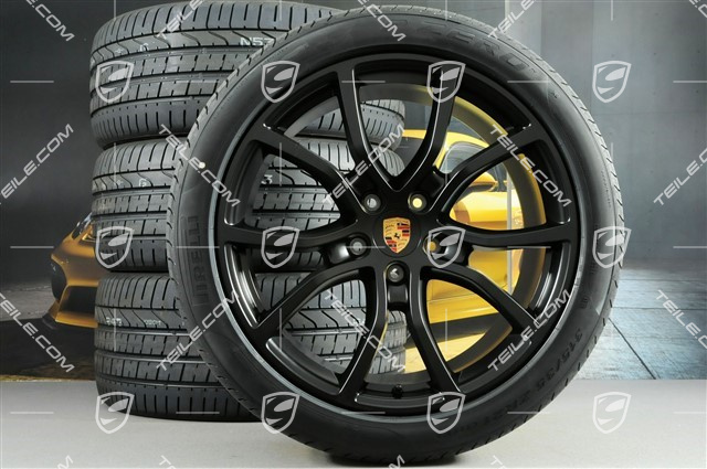 21-inch Cayenne COUPE Exclusive Design summer wheel set, rims 9,5J x 21 ET46 + 11,0J x 21 ET49 + Pirelli summer tyres 285/40 R21 + 315/35 R21, black satin matt, with TPMS