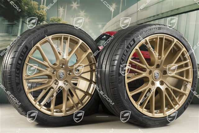 21-inch Panamera Exclusive Design Sport summer wheel set, wheel rims 9,5J x 21 ET71 + 11,5J x 21 ET69 + Michelin summer tyres 275/35 R21 + 325/30 R21, with TPMS, Aurum satin matt