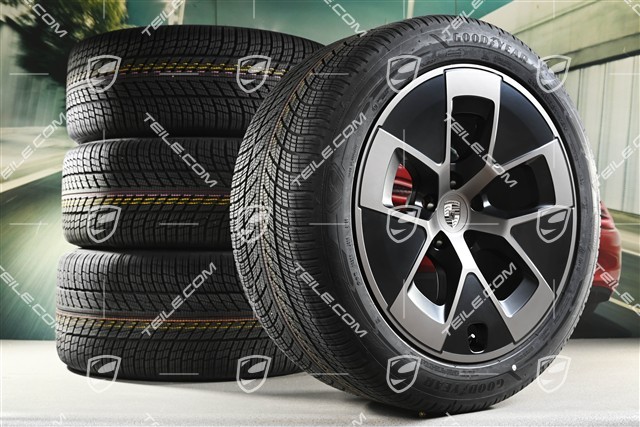 21" Cayenne Turbo Aero winter wheel set, wheel rims 9,5J x 21 ET16 + 11J x 21 ET37 + Goodyear Ultragrip Performance 3 SUV winter tyres 275/45 R21 + 315/40 R21, black satin matt + turbonite