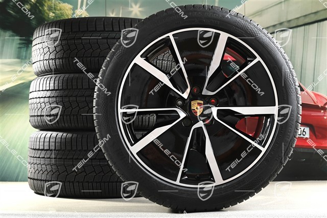 21" Macan Turbo Winterräder Satz, Felgen 8,5J x 21 ET27 + 10,5J x 21 ET47 + NEUE Continental Winterreifen 255/45 R21 + 285/40 R21, in Schwarz Hochglanz
