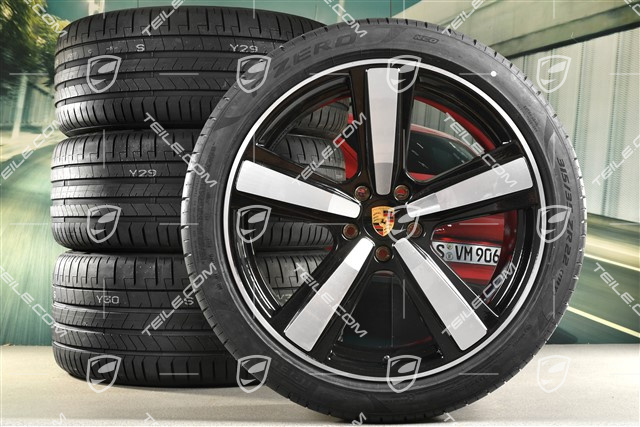 22-inch summer wheel set Cayenne Exclusive Design Sport, wheel rims 10J x 22 ET48 +11,5J x 22 ET61 + NEW Pirelli summer tyres 285/40 R22 + 315/35 R22, black high gloss
