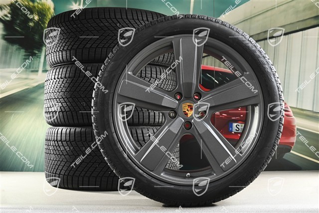 22-inch winter wheel set Cayenne Exclusive Design Sport, wheel rims 10J x 22 ET48 +11,5J x 22 ET61 + NEW Pirelli winter tyres 285/40 R22 + 315/35 R22, Vesuvio Grey