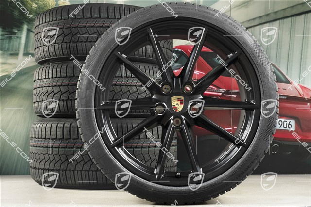 20/21-inch Carrera S winter wheel set, wheel rims 8,5J x 20 ET53 + 11J x 21 ET66 + NEW Continental winter tyres 245/35 R20 + 295/30 R21,  in black satin-mat