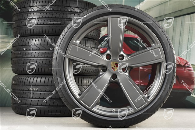 22-inch summer wheel set Sport Classic, rims 10J x 22 ET48 + 11,5J x 22 ET61 + NEW Pirelli summer tyres 285/35 ZR22 + 315/30 ZR22, Platinum satin-mat, with TPM
