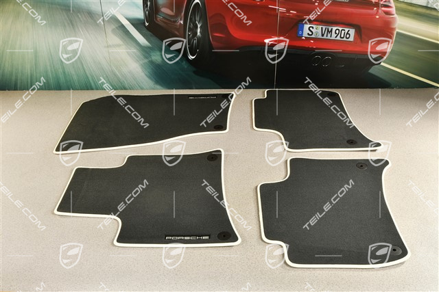 Fußmatten / Fussmattensatz, Velours, 4-Teilig, Schwarz-Crema