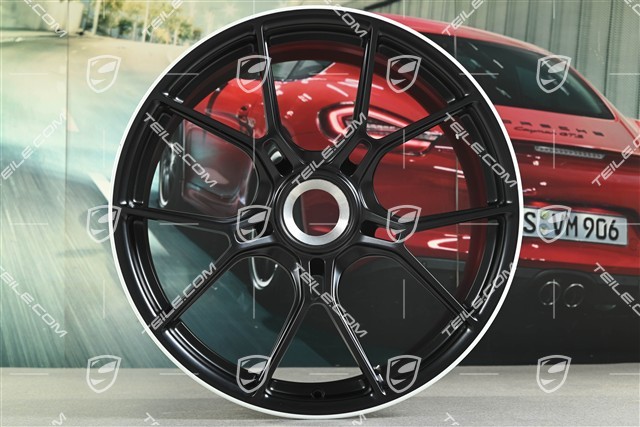 20+21 -inch GT3 wheel rim set, 9,5J x 20 ET46 + 12J x 21 ET45, black satin mat + white rim border