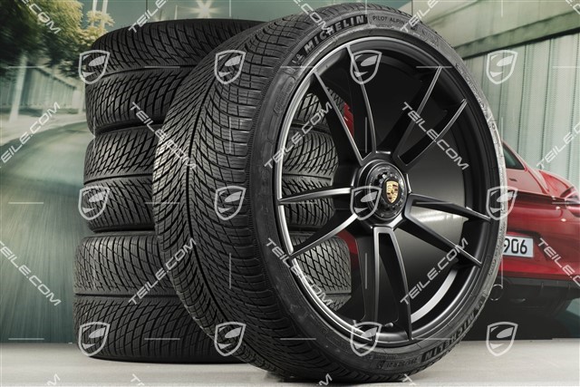 20+21-inch GTS "Turbo S" winter wheel set, central lock rims 8,5J x 20 ET50 + 11J x 21 ET66 + NEW Michelin winter tyres 245/35 R20 + 295/30 R21, black satin matt