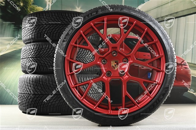 20"+21" RS Spyder Design winter wheel set, wheel rims 8,5J x 20 ET50 + 11J x 21 ET82 + NEW Michelin winter tyres 245/35 R20 + 305/30 R21, with TPMS, Pyro Red