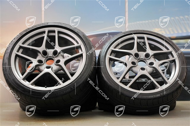 19" komplet kół letnich, Carrera S II, felgi 8J x 19 ET57 + 11J x 19 ET51 + NOWE opony Michelin 235/35 ZR19 + 305/30 ZR19, platynowe