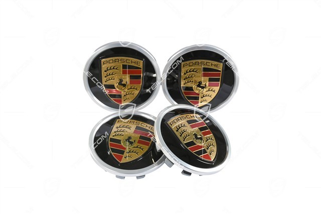 Wheel hub cap, crest coloured, black gloss/ outer ring in silver