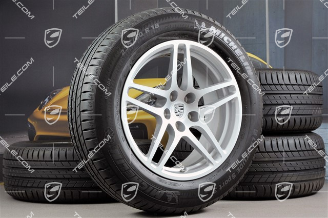 18-inch "Macan S" summer wheel set, rims 8J x 18 ET21 + 9J x 18 ET21, Michelin Latitude Sport tyres 235/60 ZR 18 + 255/55 ZR 18, with TPMS