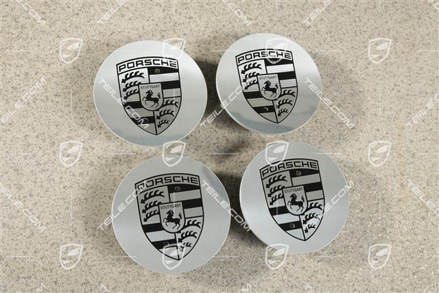 Radzierdeckel Satz, Turbo I, rund, konkav, Porsche Wappen