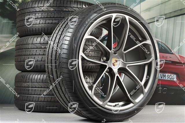 22-inch Cayenne Coupé GT summer wheel set, rims 10J x 22 ET48 + 11,5J x 22 ET52 + NEW Pirelli P Zero summer tyres 285/35 R22 + 315/30 R22, with TPMS
