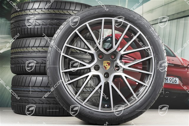 21-inch Cayenne RS Spyder summer wheel set, rims 9,5J x 21 ET46 + 11,0J x 21 ET58 + Bridgestone Dueler H/P Sport summer tyres 285/40 R21 + 315/35 R21, with TPMS,