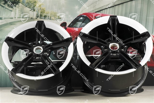 21" Wheel rim set Mission E Design, 9,5J x 21 ET60 + 11,5J x 21 ET66, black high gloss/Carrera white metallic