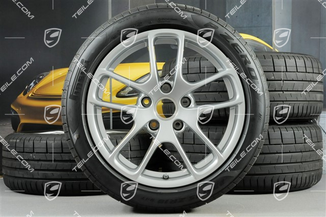 18" Cayman III summer wheels set, rims 8J x 18 ET57 + 9,5J x 18 ET49 + NEW Pirelli P Zero summer tires 235/45 R18 + 265/45 R18