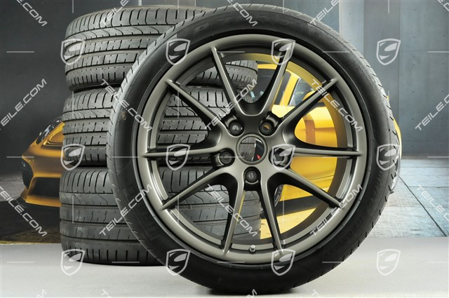 20-inch Carrera S (III) summer wheel set, 8,5J x 20 ET51 + 11J x 20 ET70 + NEW Pirelli summer tyres 245/35 ZR20 + 295/30 ZR20, Platinium satin matt
