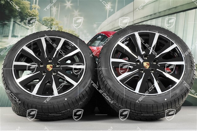 20-inch Taycan Tequipment Design winter wheel set, rims 9J x 20 ET54 + 11J x 20 ET60, Pirelli winter tyres 245/45 R20 + 285/40 R20, black high gloss