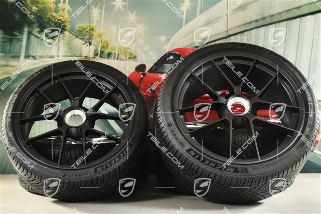 20"+21" Carrera GTS Winterrädersatz mit Zentralverschluss, Felgen 8,5J x 20 ET50 + 11J x 21 ET82 + NEUE Michelin Winterreifen 245/35 R20 + 305/30 R21, mit RDK-Sensoren, Antrazitgrau