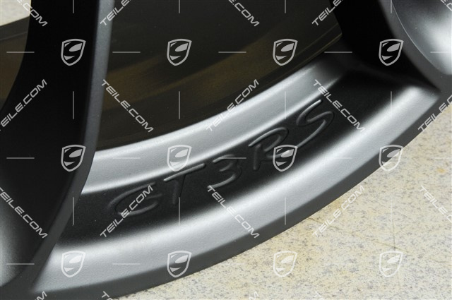 20"+ 21" GT3RS Felgensatz, mit GT3RS Schriftzug, 9,5J x 20 ET50 + 12,5J x 21 ET48, schwarz seidenmatt